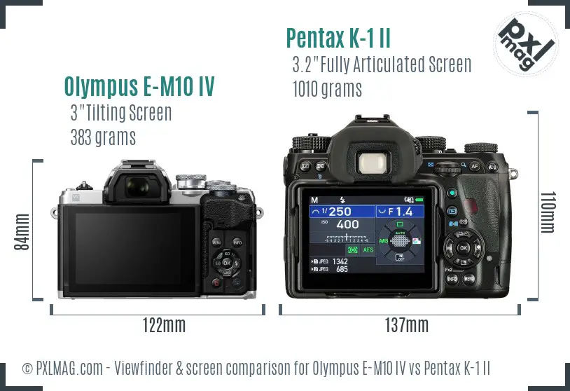 Olympus E-M10 IV vs Pentax K-1 II Screen and Viewfinder comparison