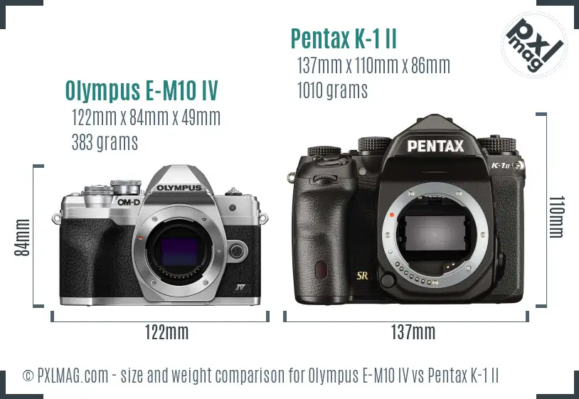 Olympus E-M10 IV vs Pentax K-1 II size comparison