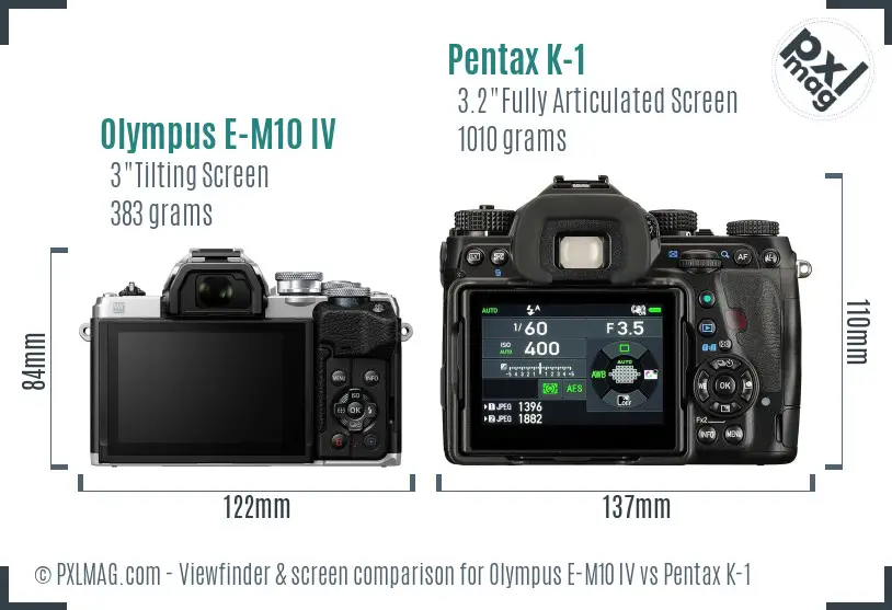 Olympus E-M10 IV vs Pentax K-1 Screen and Viewfinder comparison