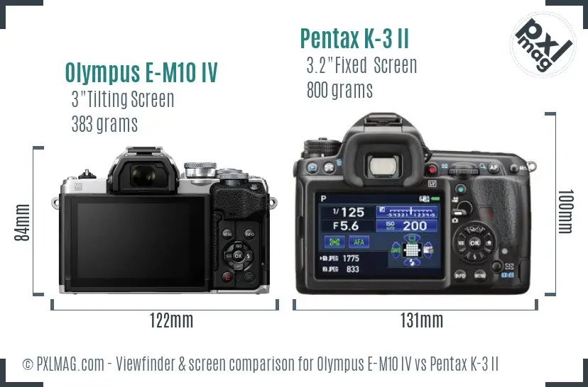 Olympus E-M10 IV vs Pentax K-3 II Screen and Viewfinder comparison