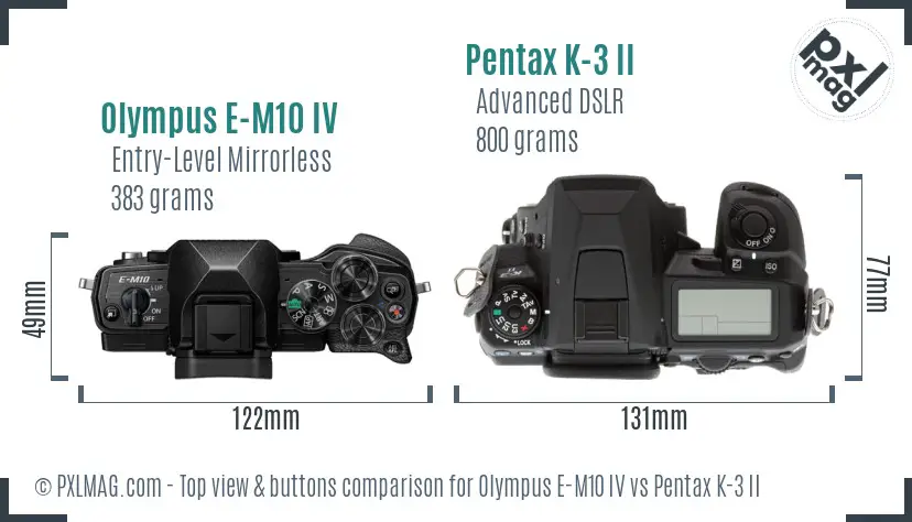 Olympus E-M10 IV vs Pentax K-3 II top view buttons comparison