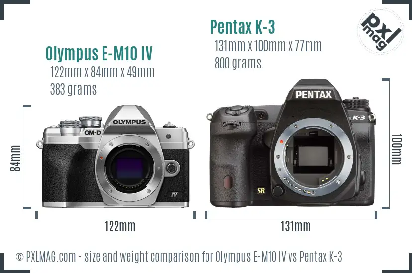 Olympus E-M10 IV vs Pentax K-3 size comparison