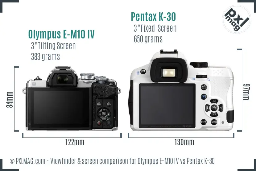 Olympus E-M10 IV vs Pentax K-30 Screen and Viewfinder comparison