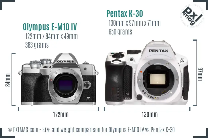 Olympus E-M10 IV vs Pentax K-30 size comparison