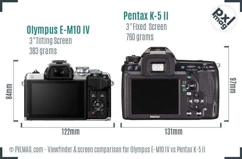 Olympus E-M10 IV vs Pentax K-5 II Screen and Viewfinder comparison