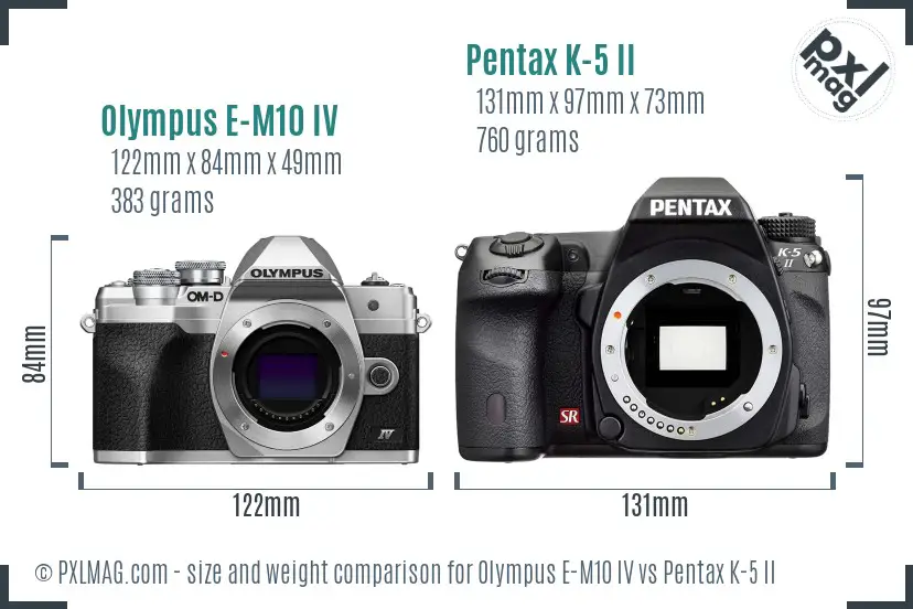 Olympus E-M10 IV vs Pentax K-5 II size comparison