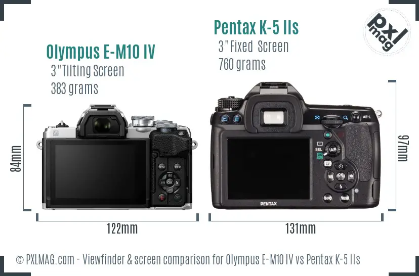 Olympus E-M10 IV vs Pentax K-5 IIs Screen and Viewfinder comparison
