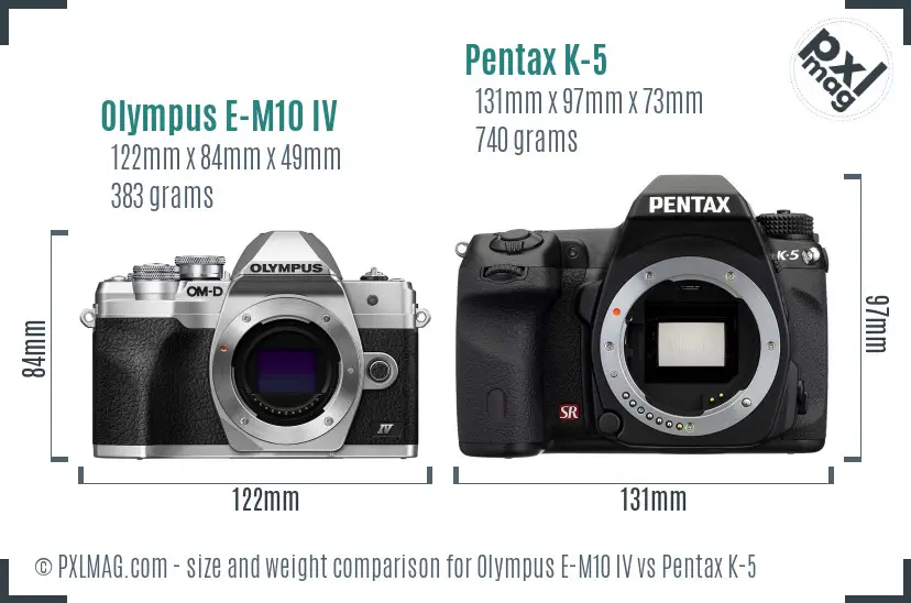 Olympus E-M10 IV vs Pentax K-5 size comparison