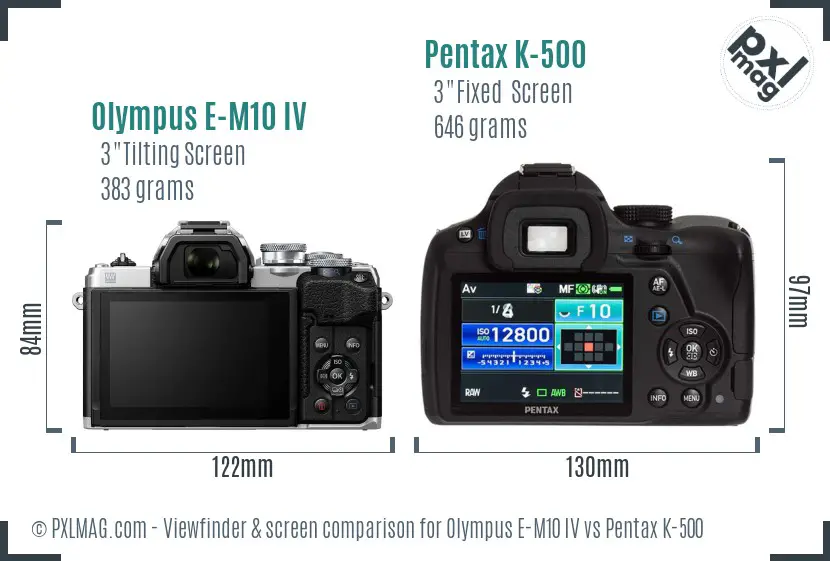 Olympus E-M10 IV vs Pentax K-500 Screen and Viewfinder comparison