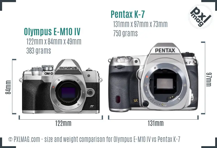 Olympus E-M10 IV vs Pentax K-7 size comparison