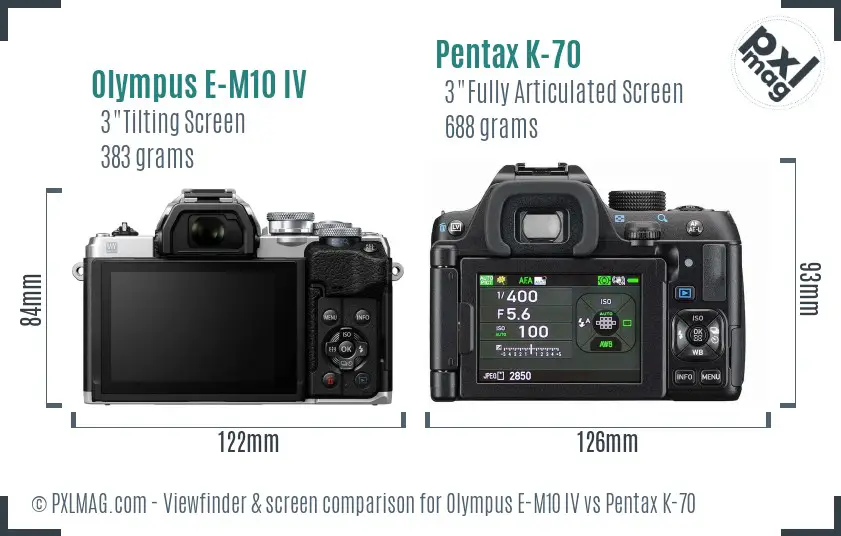 Olympus E-M10 IV vs Pentax K-70 Screen and Viewfinder comparison