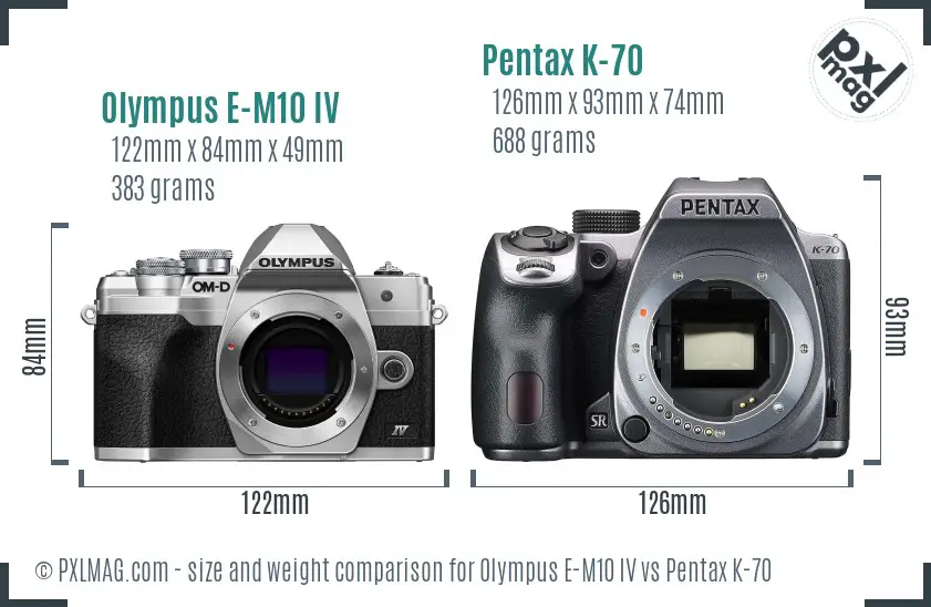 Olympus E-M10 IV vs Pentax K-70 size comparison