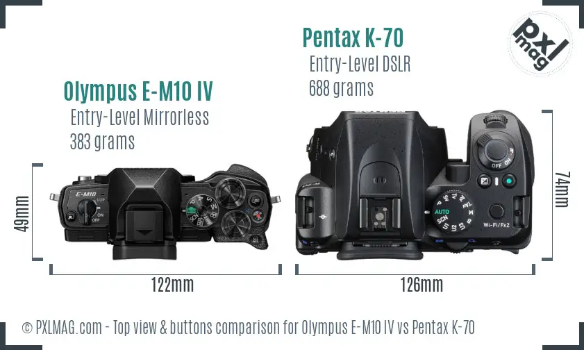 Olympus E-M10 IV vs Pentax K-70 top view buttons comparison
