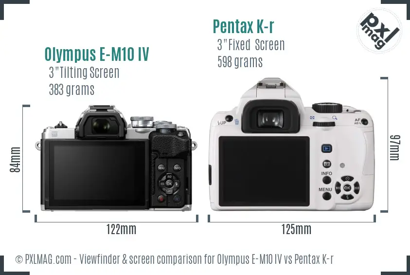 Olympus E-M10 IV vs Pentax K-r Screen and Viewfinder comparison