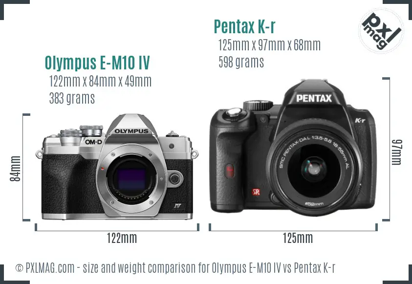 Olympus E-M10 IV vs Pentax K-r size comparison