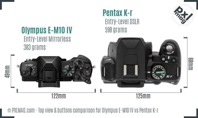 Olympus E-M10 IV vs Pentax K-r top view buttons comparison