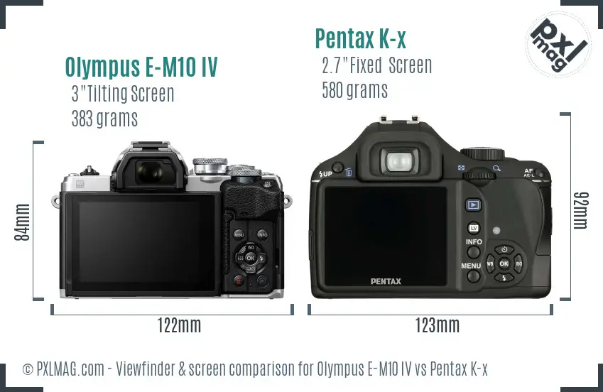 Olympus E-M10 IV vs Pentax K-x Screen and Viewfinder comparison