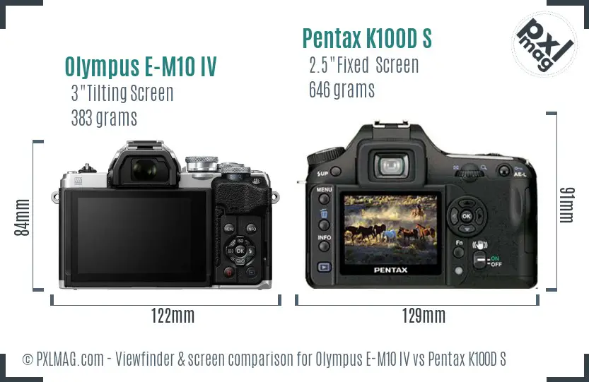 Olympus E-M10 IV vs Pentax K100D S Screen and Viewfinder comparison