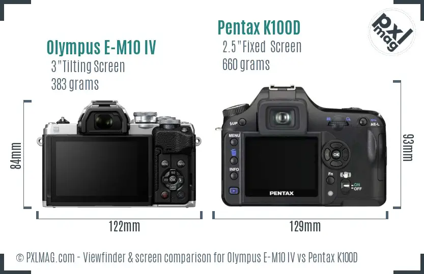 Olympus E-M10 IV vs Pentax K100D Screen and Viewfinder comparison