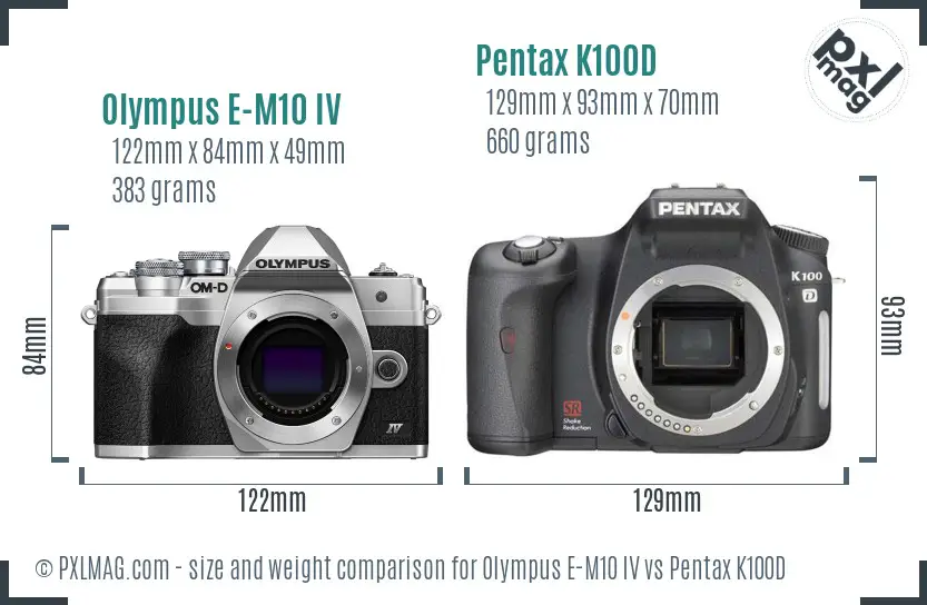 Olympus E-M10 IV vs Pentax K100D size comparison
