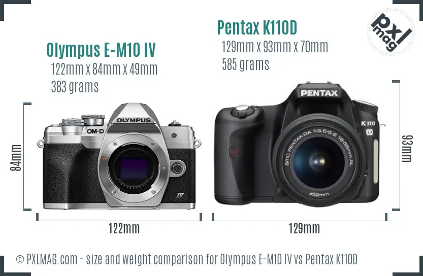 Olympus E-M10 IV vs Pentax K110D size comparison