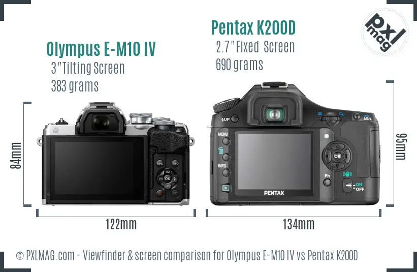 Olympus E-M10 IV vs Pentax K200D Screen and Viewfinder comparison