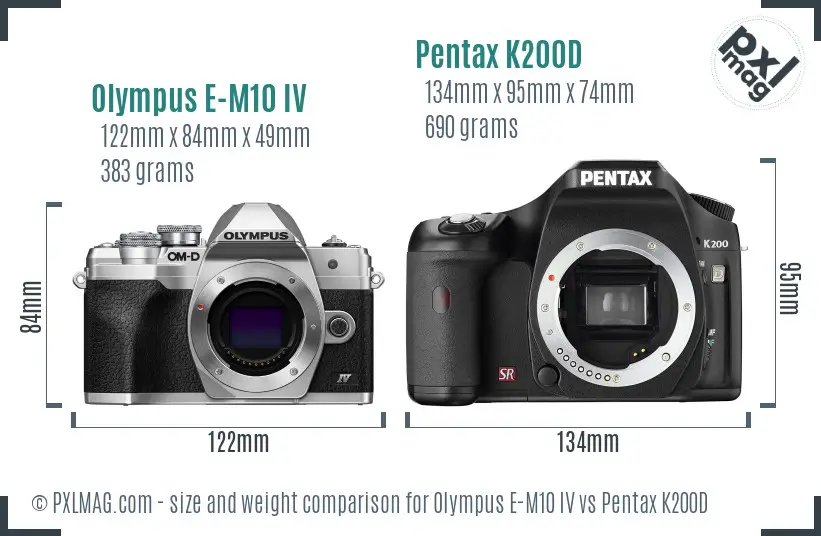 Olympus E-M10 IV vs Pentax K200D size comparison
