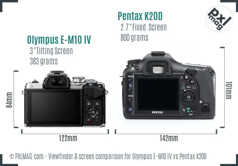 Olympus E-M10 IV vs Pentax K20D Screen and Viewfinder comparison