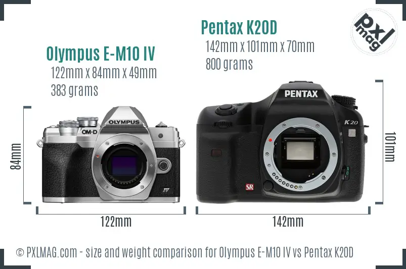 Olympus E-M10 IV vs Pentax K20D size comparison