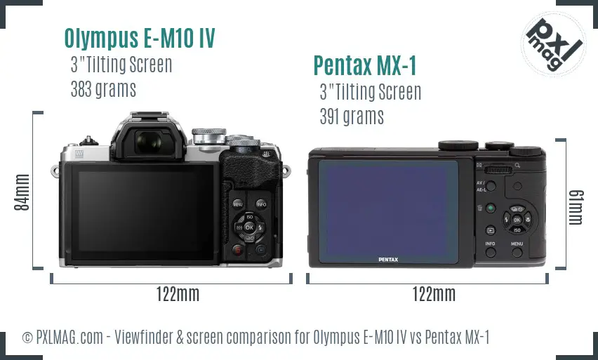 Olympus E-M10 IV vs Pentax MX-1 Screen and Viewfinder comparison