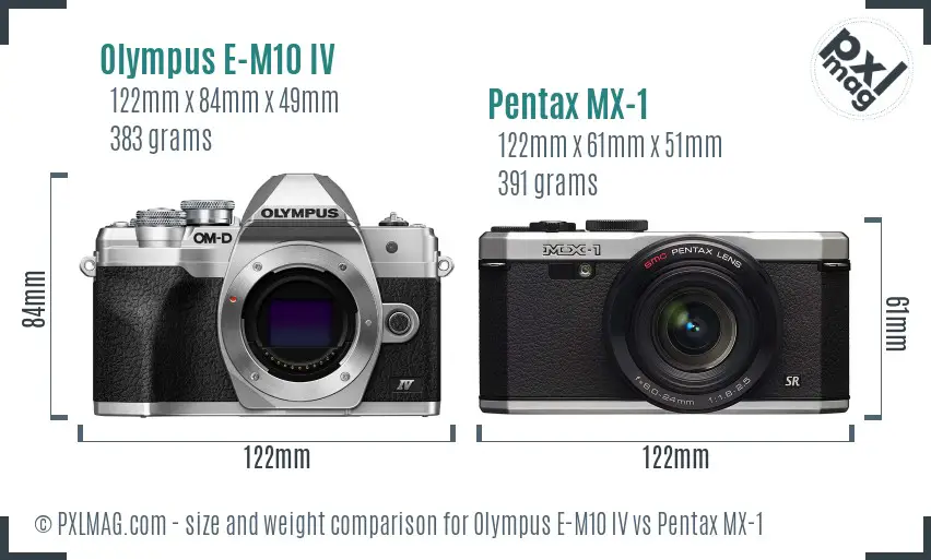 Olympus E-M10 IV vs Pentax MX-1 size comparison