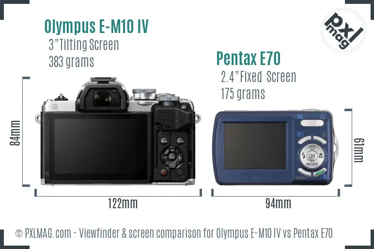 Olympus E-M10 IV vs Pentax E70 Screen and Viewfinder comparison