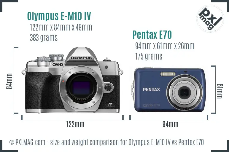 Olympus E-M10 IV vs Pentax E70 size comparison