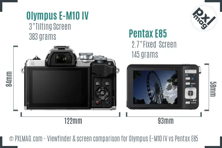 Olympus E-M10 IV vs Pentax E85 Screen and Viewfinder comparison