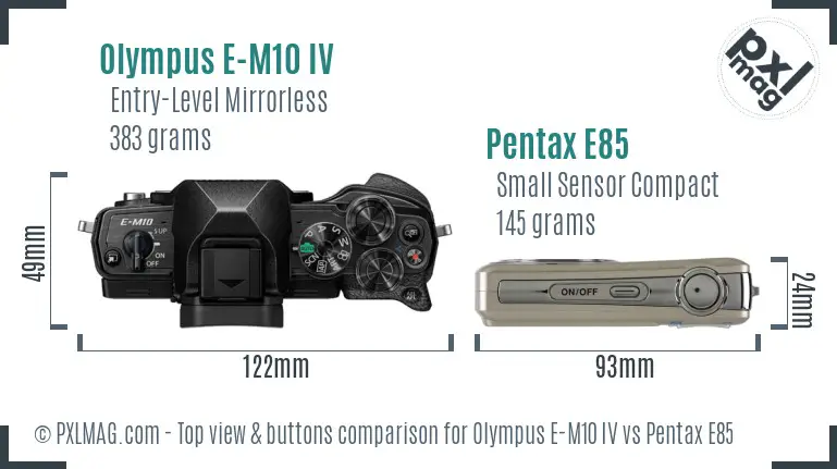 Olympus E-M10 IV vs Pentax E85 top view buttons comparison