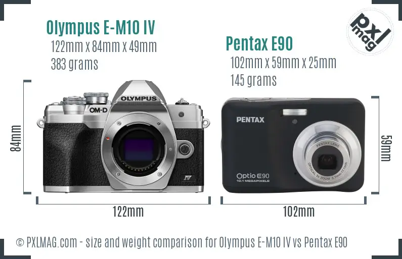 Olympus E-M10 IV vs Pentax E90 size comparison