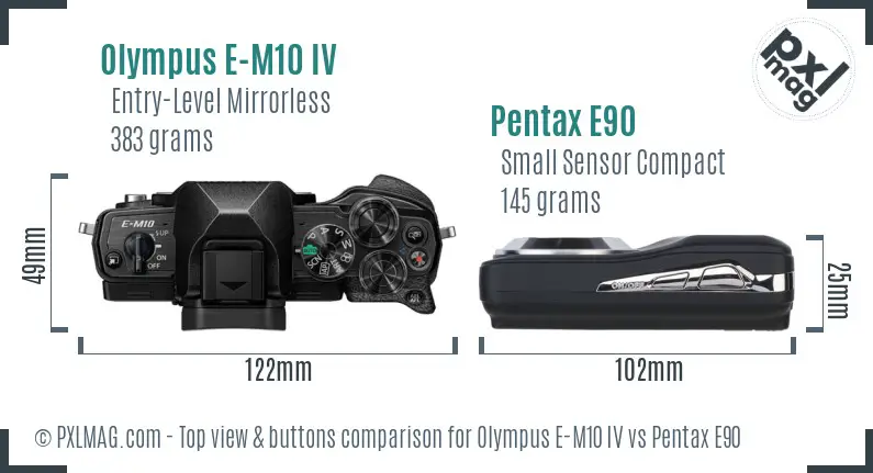 Olympus E-M10 IV vs Pentax E90 top view buttons comparison