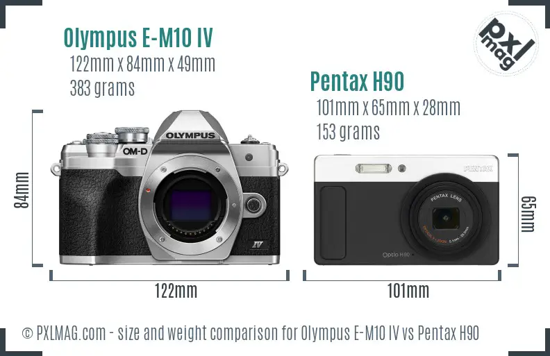 Olympus E-M10 IV vs Pentax H90 size comparison