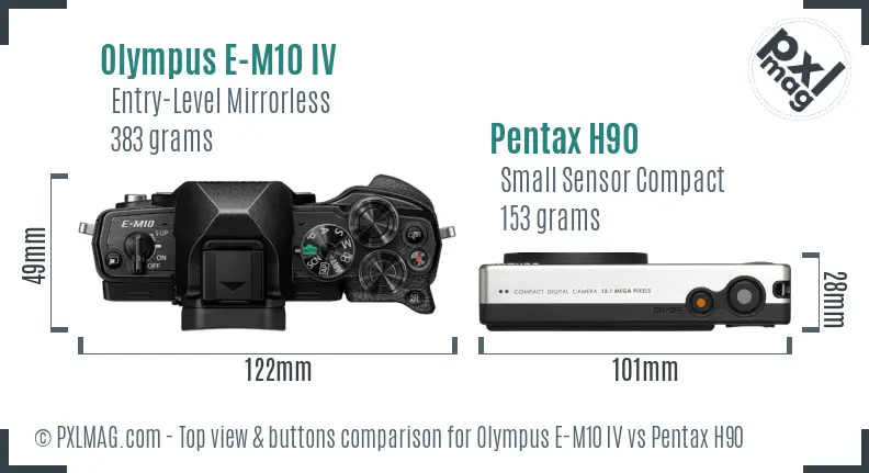 Olympus E-M10 IV vs Pentax H90 top view buttons comparison