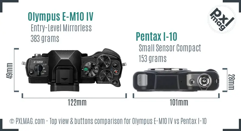 Olympus E-M10 IV vs Pentax I-10 top view buttons comparison