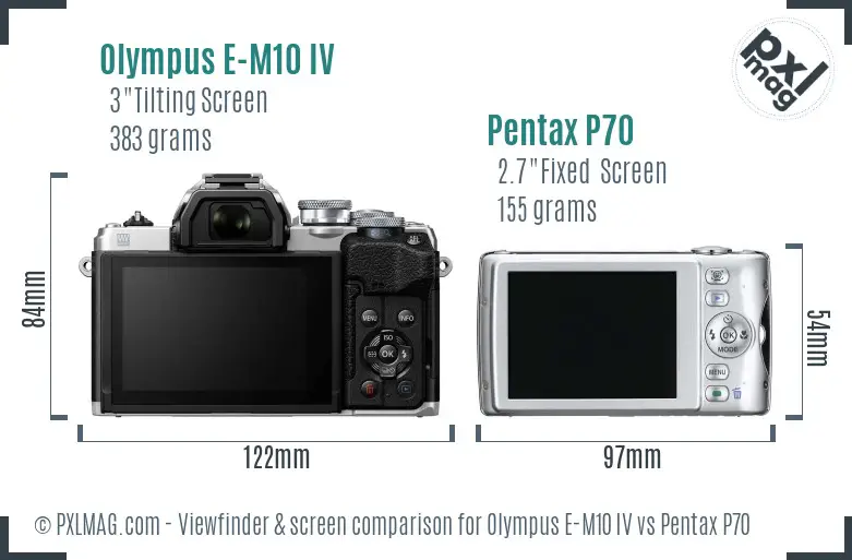 Olympus E-M10 IV vs Pentax P70 Screen and Viewfinder comparison
