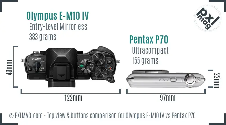 Olympus E-M10 IV vs Pentax P70 top view buttons comparison