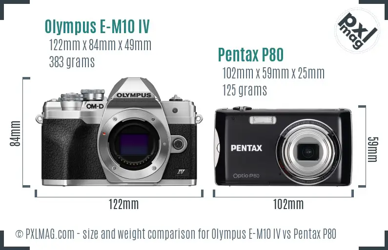 Olympus E-M10 IV vs Pentax P80 size comparison