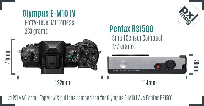 Olympus E-M10 IV vs Pentax RS1500 top view buttons comparison