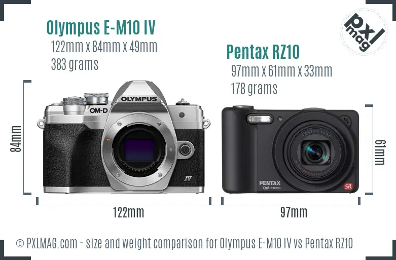 Olympus E-M10 IV vs Pentax RZ10 size comparison