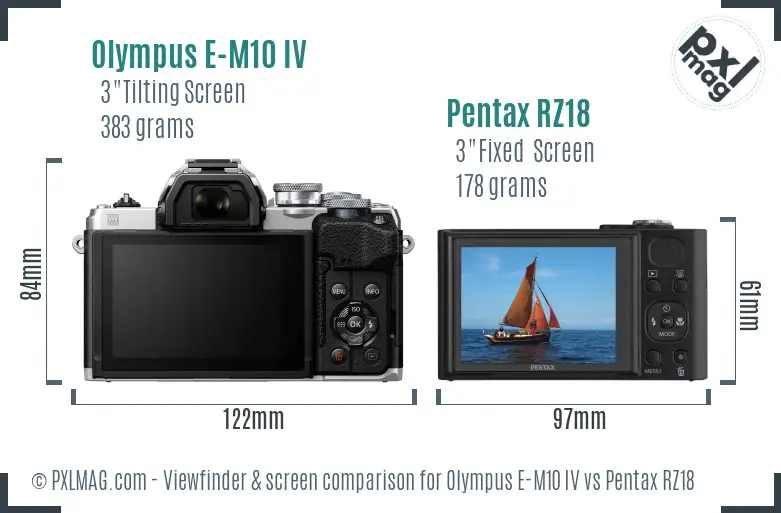 Olympus E-M10 IV vs Pentax RZ18 Screen and Viewfinder comparison