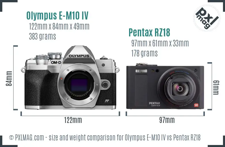 Olympus E-M10 IV vs Pentax RZ18 size comparison