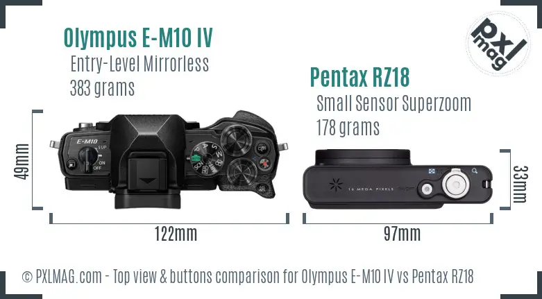 Olympus E-M10 IV vs Pentax RZ18 top view buttons comparison