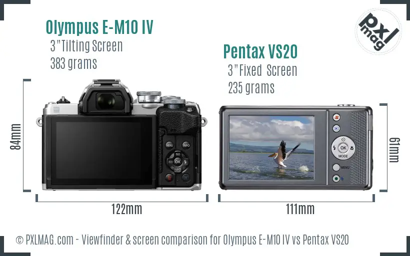 Olympus E-M10 IV vs Pentax VS20 Screen and Viewfinder comparison