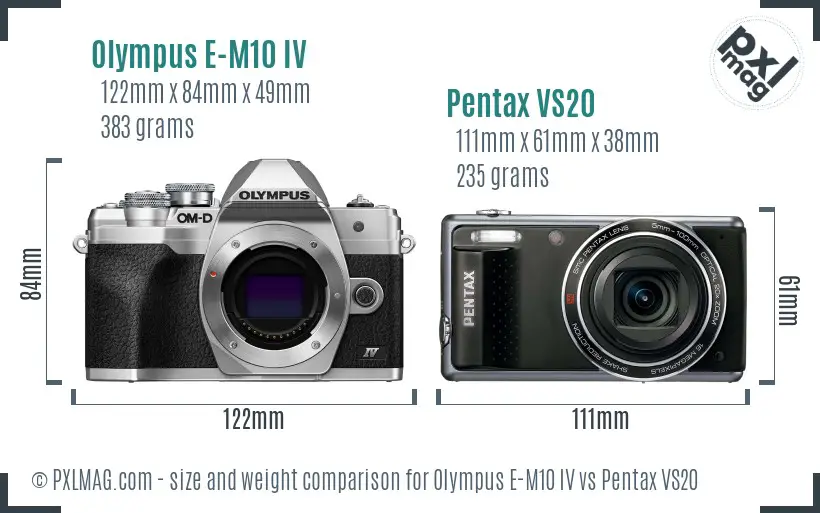 Olympus E-M10 IV vs Pentax VS20 size comparison
